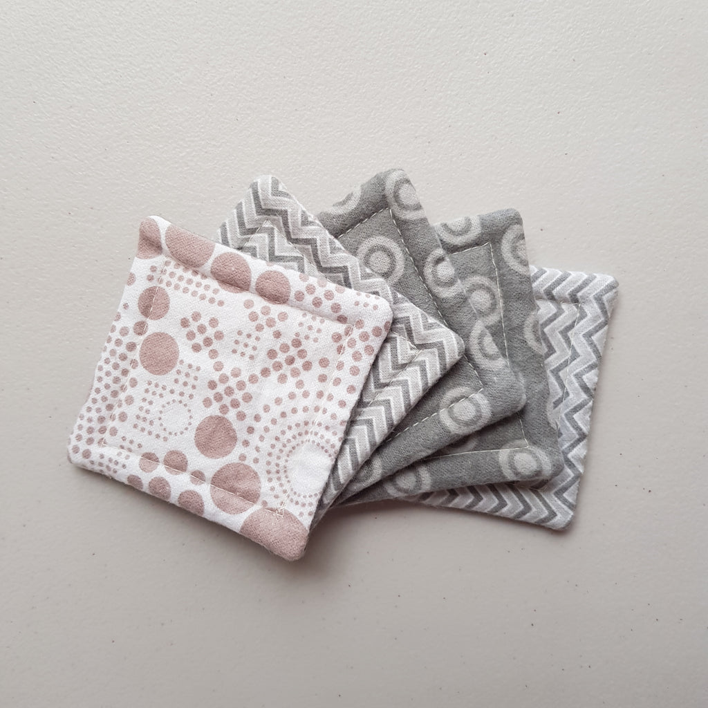 Reusable Cotton Flannelette Face Wipes - Set of 5