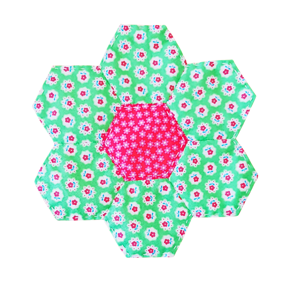 Throw Blanket - Pink with Green Hexagon Flower Motif - 152 x 127 cm