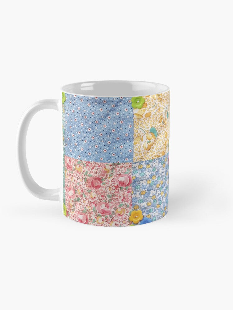 Patchwork Print Mug - Pastel Floral and Buttons
