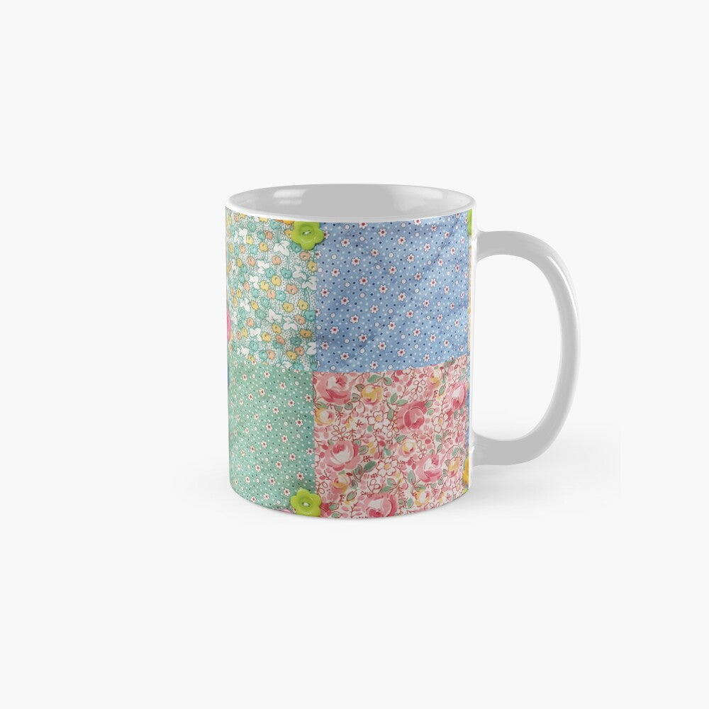 Patchwork Print Mug - Pastel Floral and Buttons