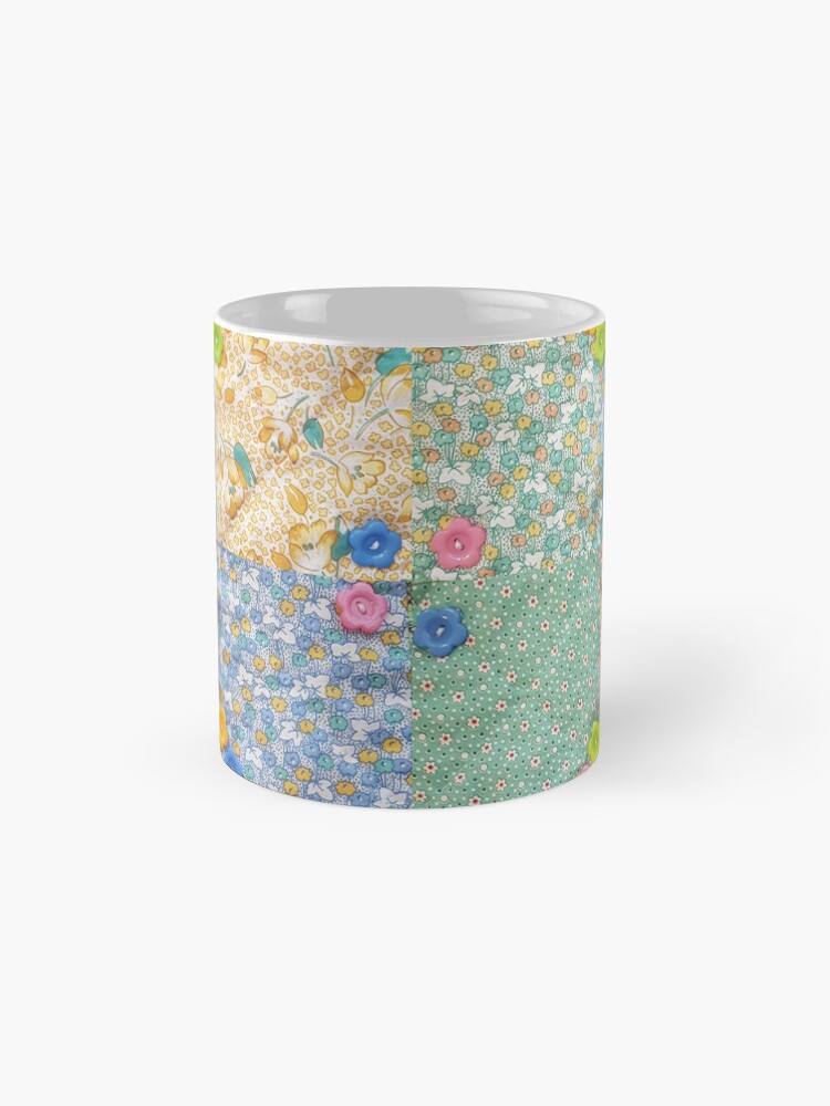 Patchwork Print Mug - Pastel Floral and Buttons
