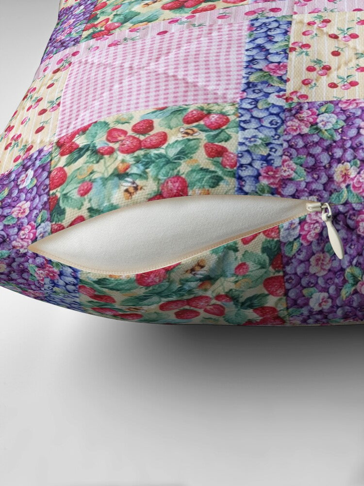 Cushion/Pillow with Printed Artwork - Berries and Strawberries Patchwork