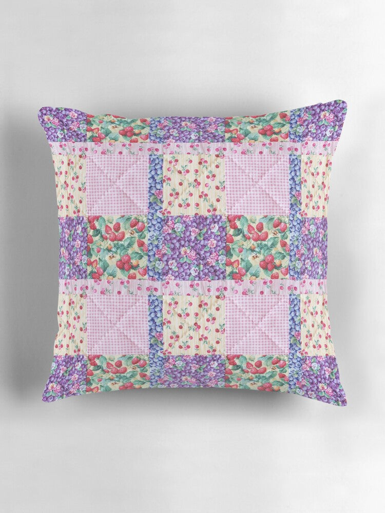 Cushion/Pillow with Printed Artwork - Berries and Strawberries Patchwork
