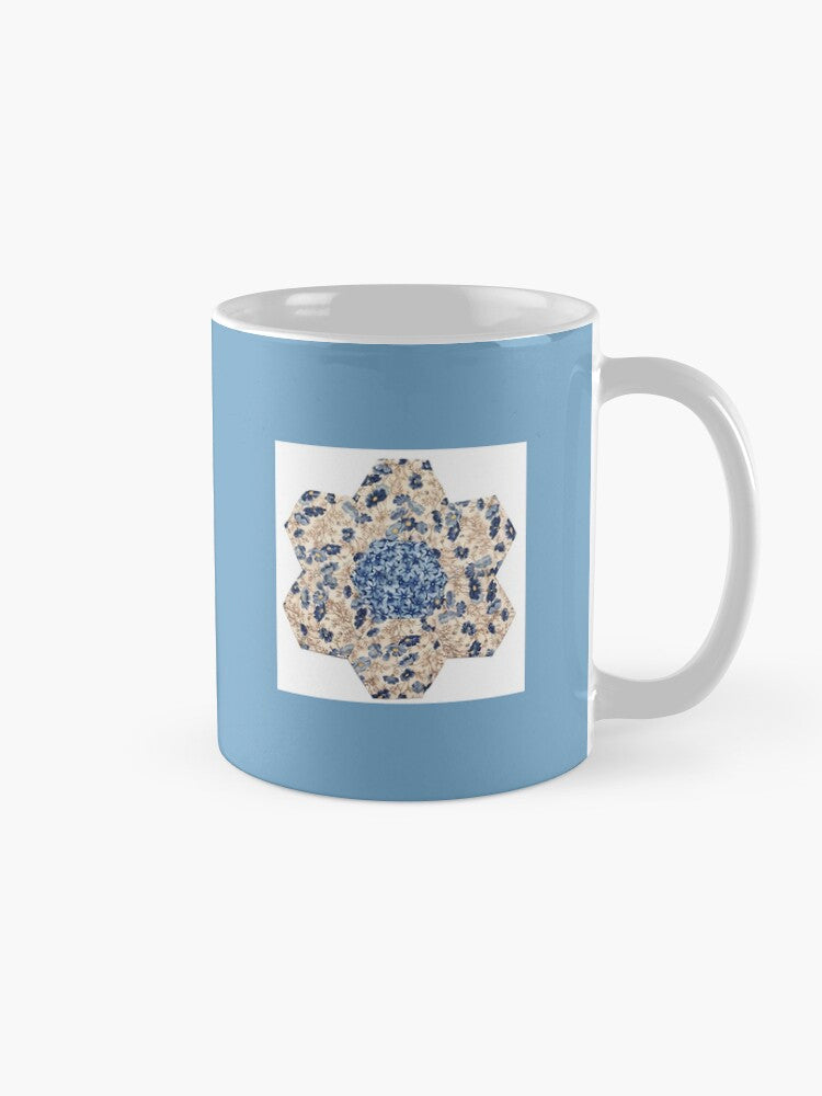 Patchwork Print Mug - Blue Hexagon Flower