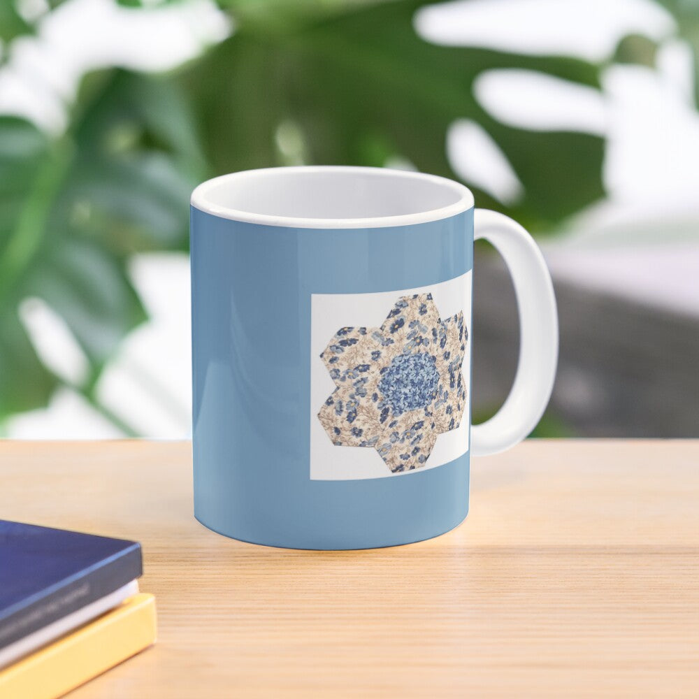 Patchwork Print Mug - Blue Hexagon Flower