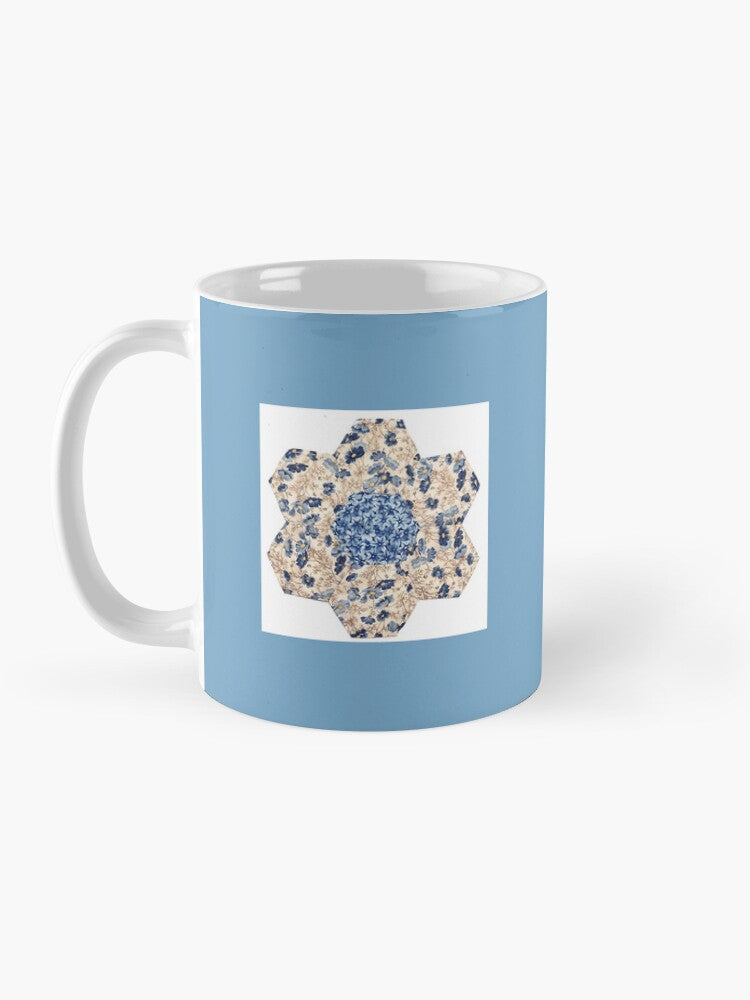 Patchwork Print Mug - Blue Hexagon Flower