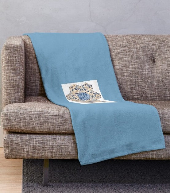 Throw Blanket - Blue Patchwork Hexagon Flower