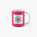 Patchwork Print Mug - Pink with Green Hexagon Flower Motif