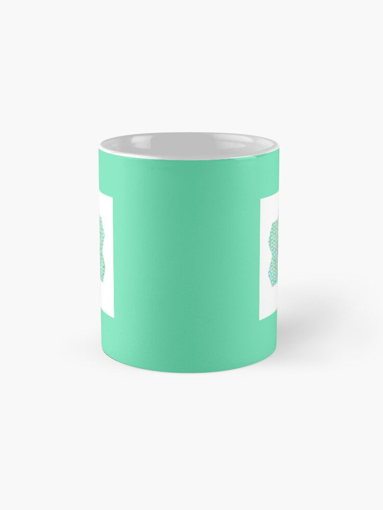 Patchwork Print Mug - Green with Green Hexagon Flower Motif