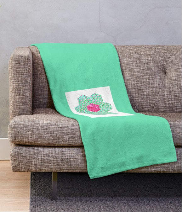Throw Blanket - Green with Green Hexagon Flower Motif - 152 x 127 cm