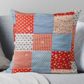 Cushion/Pillow with Red and Blue Patchwork Print