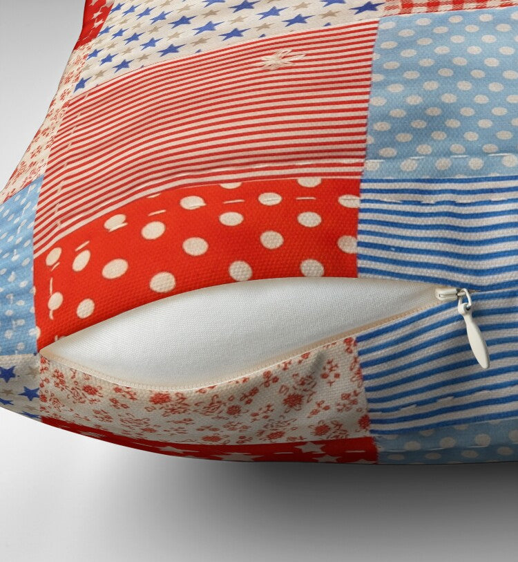 Cushion/Pillow with Red and Blue Patchwork Print
